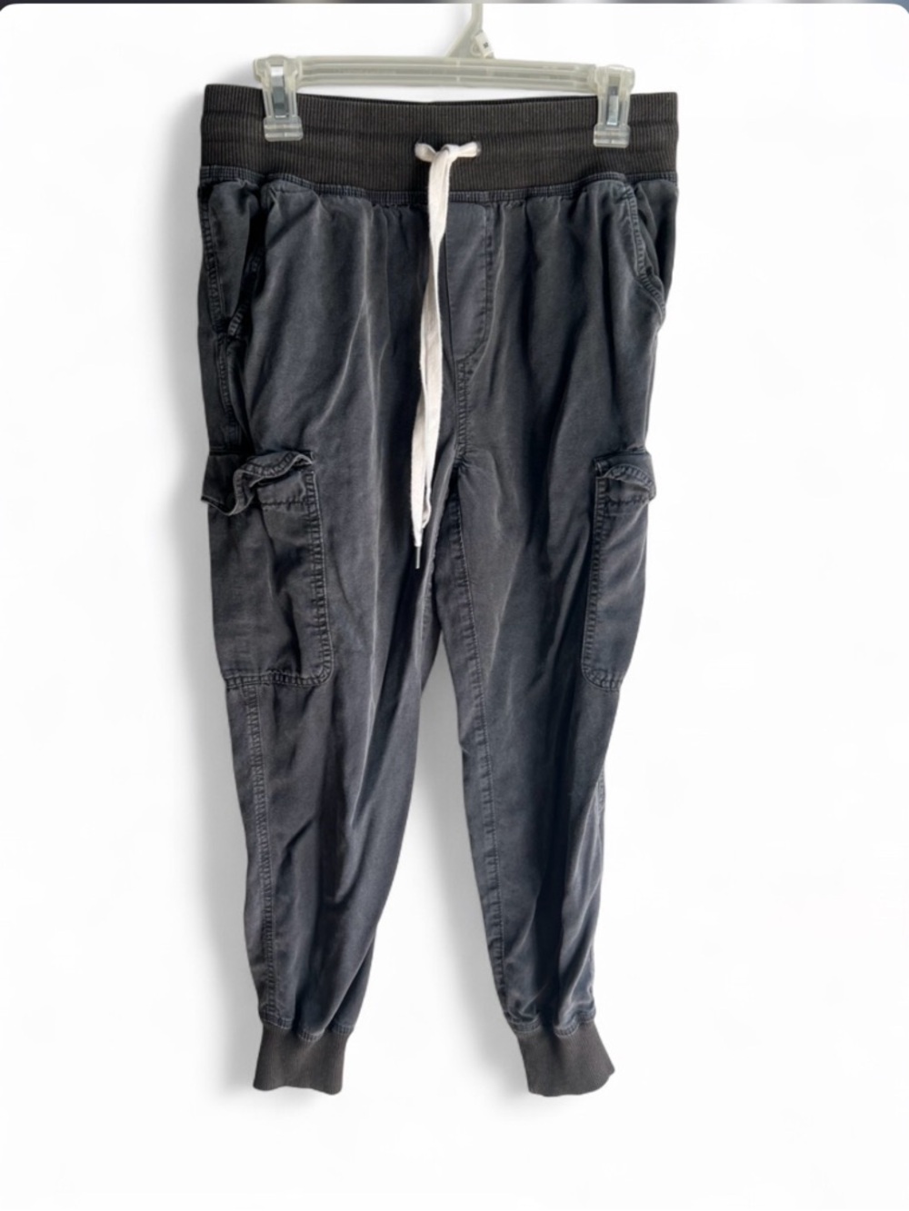 aerie Charcoal Black Cargo Jogger Pants with White Drawstring